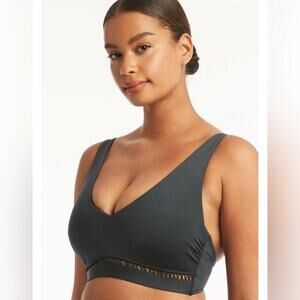 Sea Level Lola D/DD Cup Bralette w/ Cross Elastic Trim Black US 4 NWT